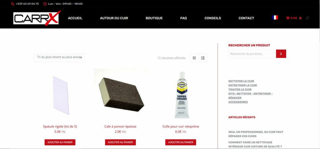 Réalisation d'un site e-commerce pour le compte de l'entreprise CarrX, spécialistes du cuir.