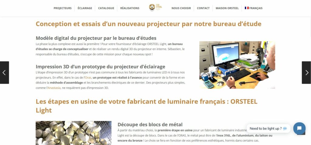 Exemple d'article SEO pour le site internet dans le domaine de l'éclairage : ORSTEEL Light.